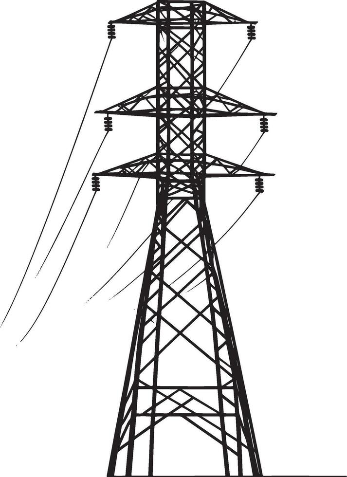 Black pole power transmission tower simple silhouette illustration vector