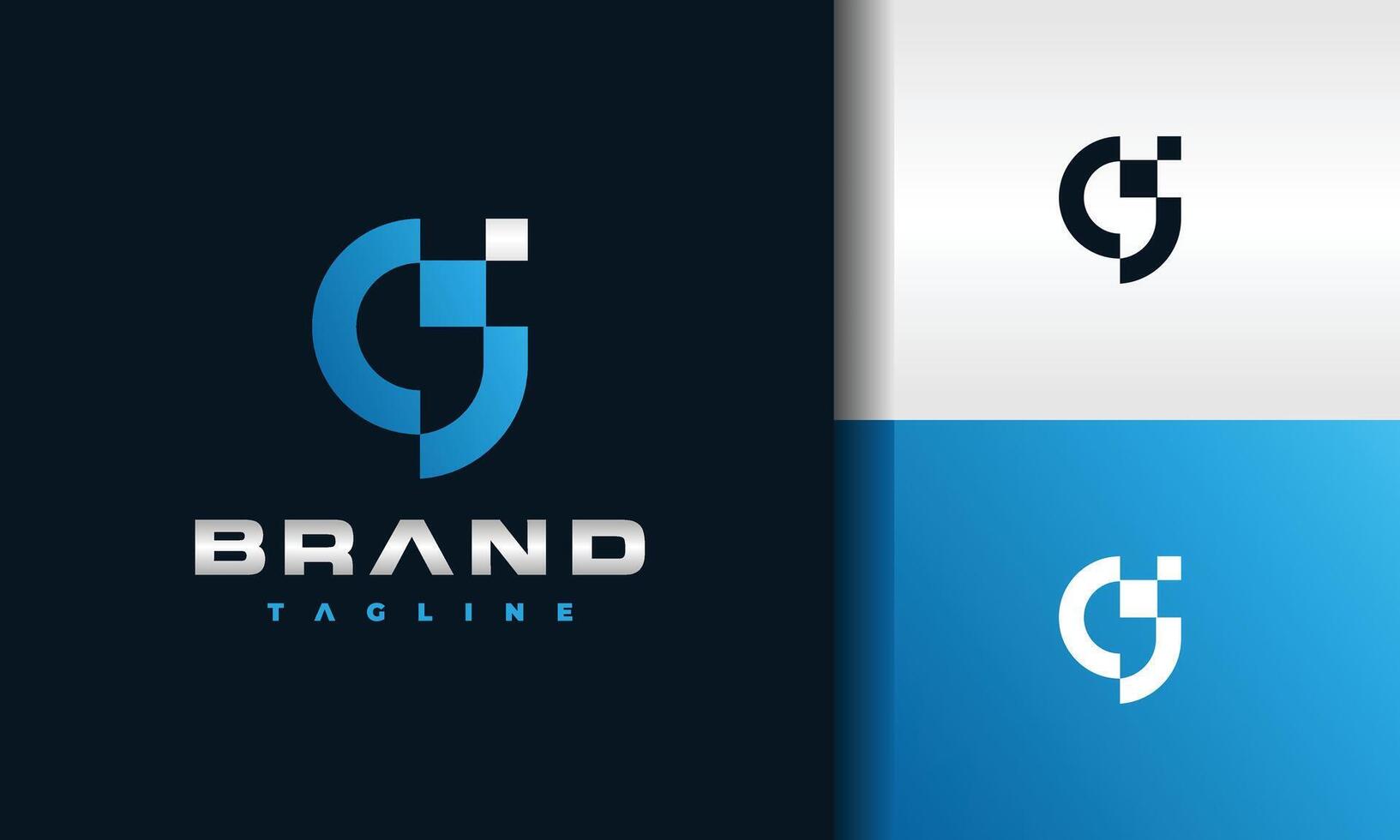 letter CJ square tech logo vector