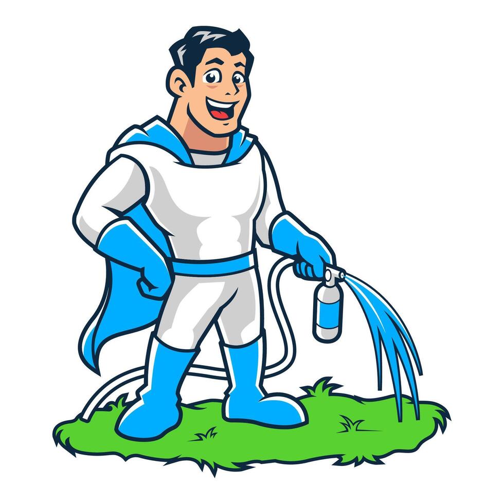 mascot cartoon character super hero garden care services vector