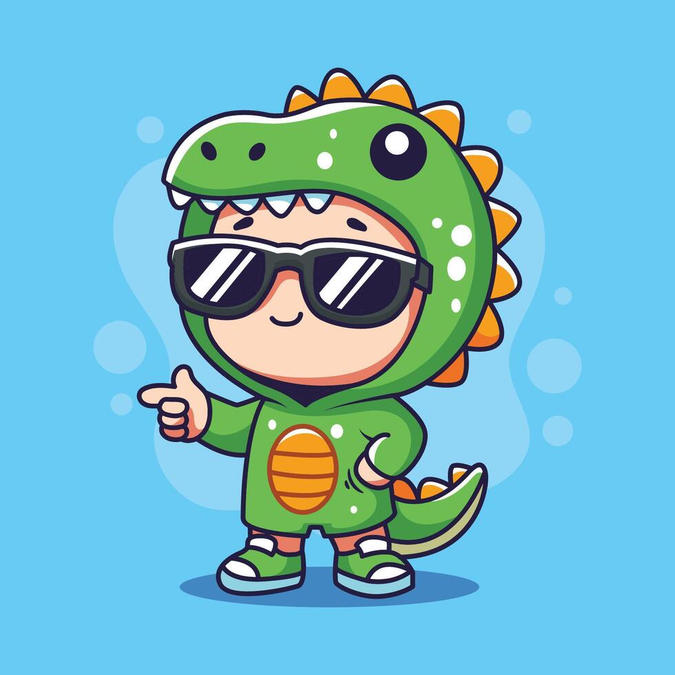 cute little dinosaur cartoon character illustration design. vector