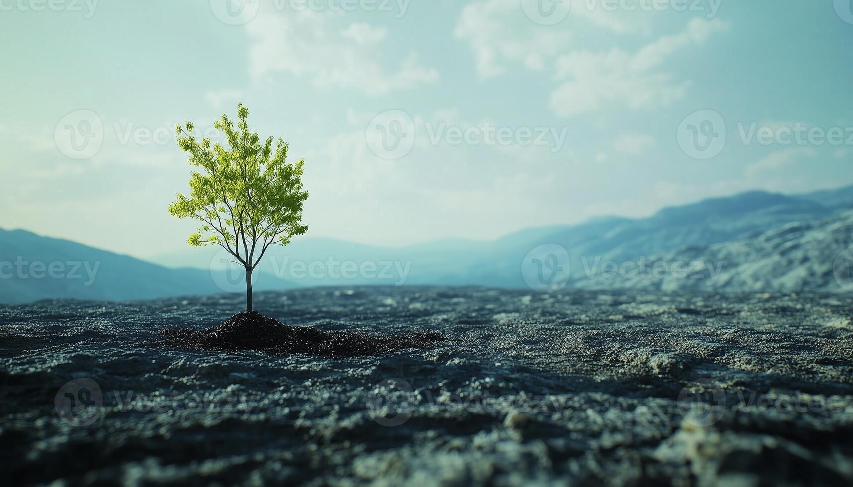 A trees in the middle of a barren deforestation forest with sky photo
