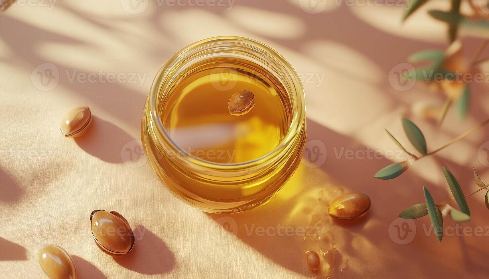 Argan oil on jar health organic natural extract nut with shadow light photo