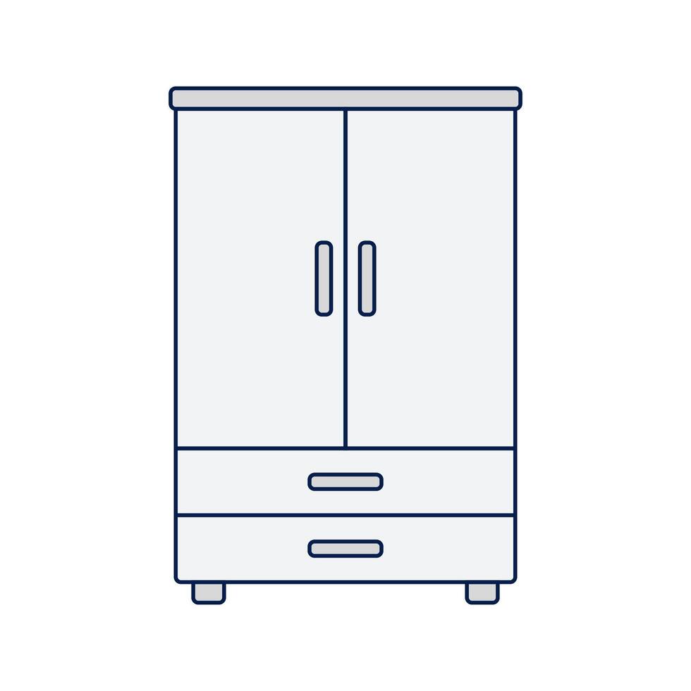 Wardrobe, A standing wardrobe with two doors and a bottom drawer, designed for storing clothes. vector