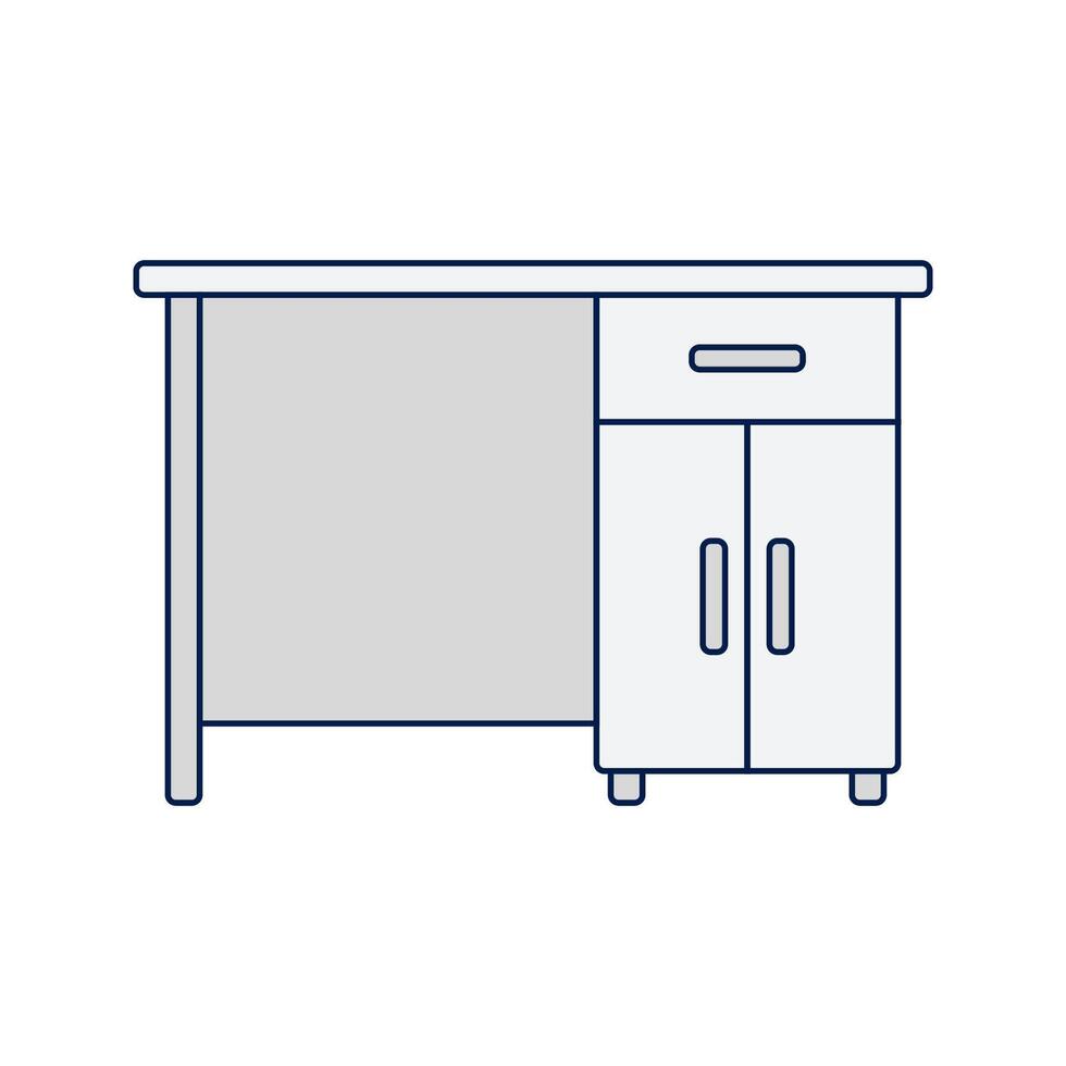 Desk with Drawer, A functional office or home desk with a built-in storage cabinet. vector