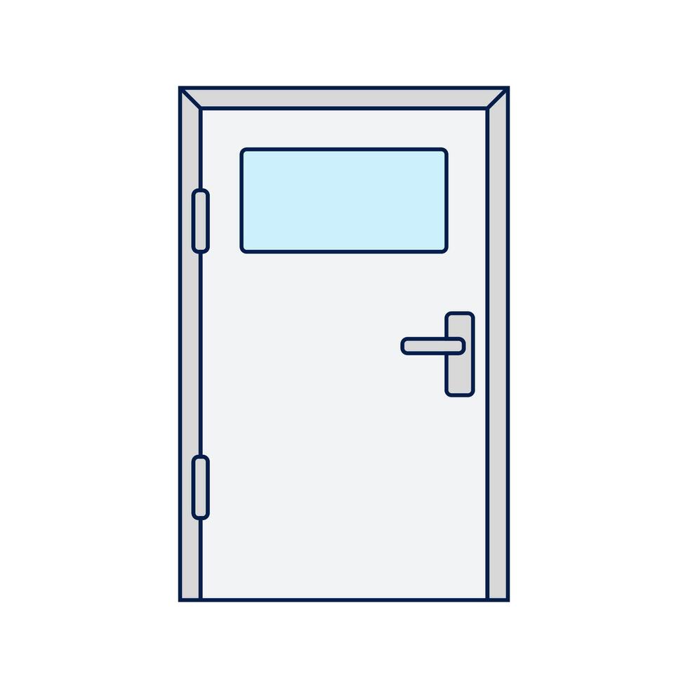 Door, A simple door with a window panel and a handle, representing home entrances or interiors. vector