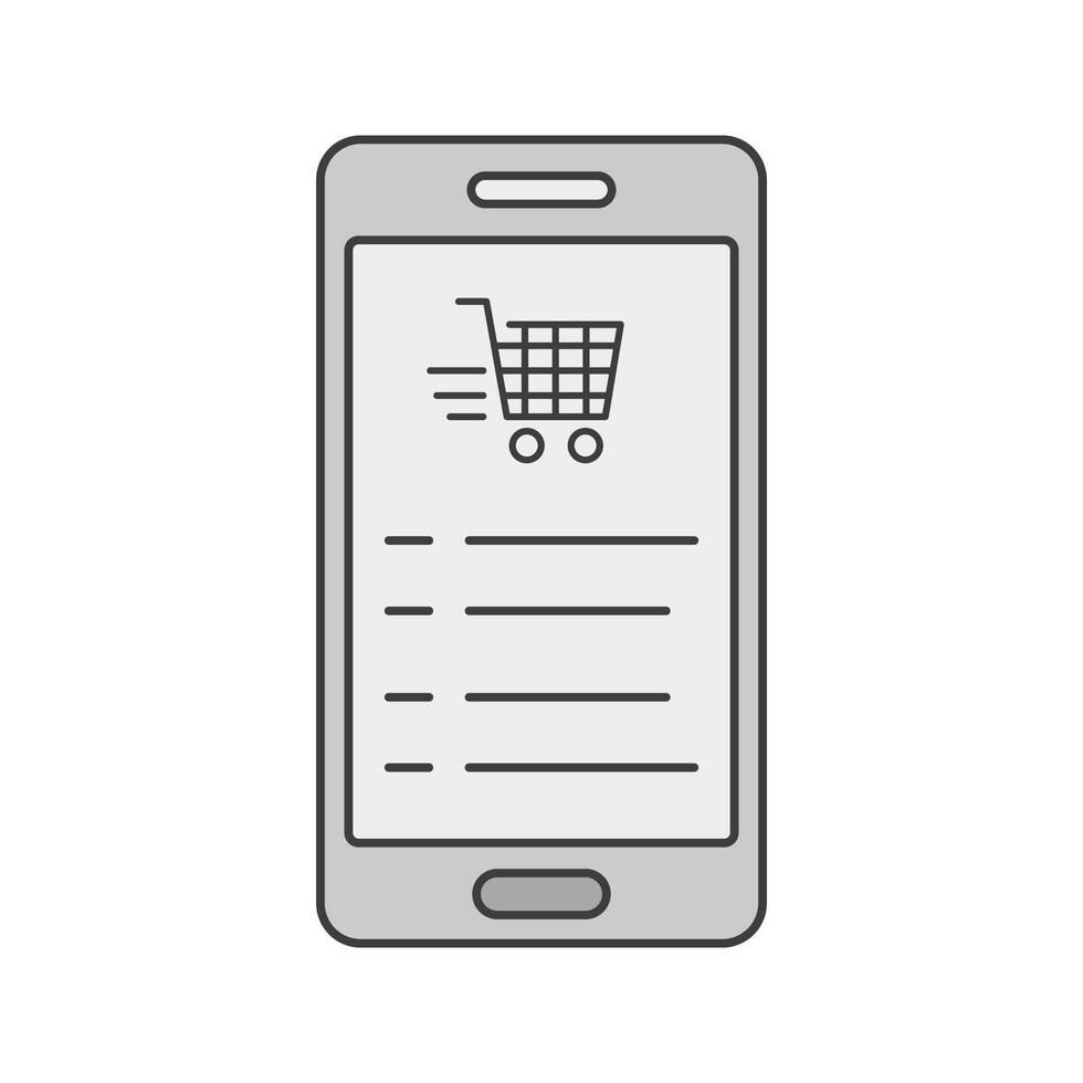 Smartphone with Shopping Cart, A mobile device displaying an online shopping cart, representing e-commerce and digital transactions. vector
