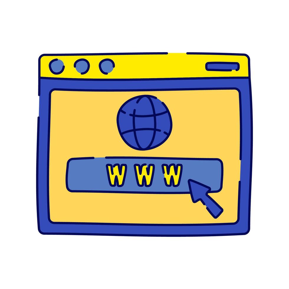 Website Address Bar, A browser window with a search bar showing WWW and a cursor, indicating domain name registration or web access. vector