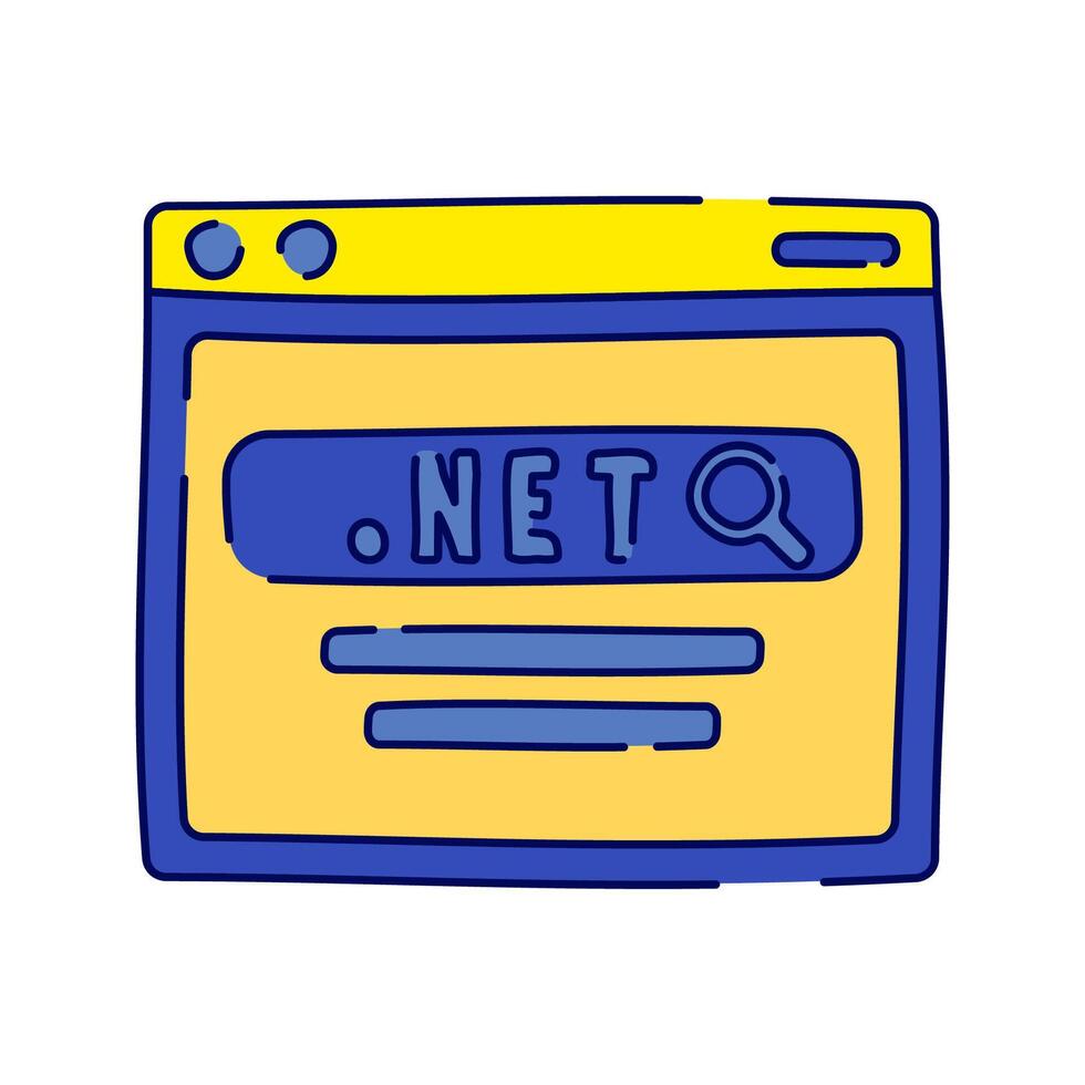 Web Browser Search, A browser window displaying a search bar with .NET text, representing internet browsing and domain search. vector
