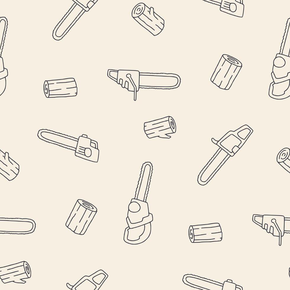 Outline Chainsaw Log Wood Seamless Pattern illustration Design vector