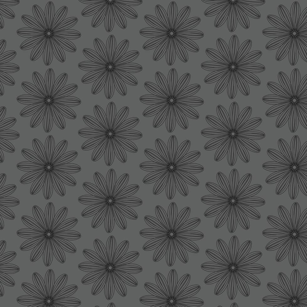 pattern with black flowers on dark gray background. vector