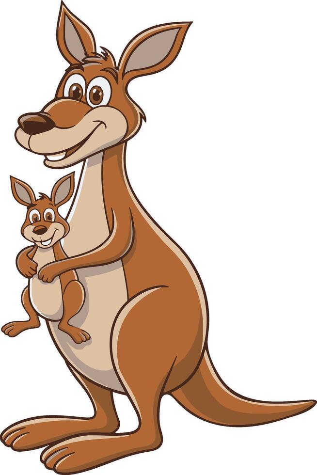 Mother and baby kangaroo cartoon illustration vector