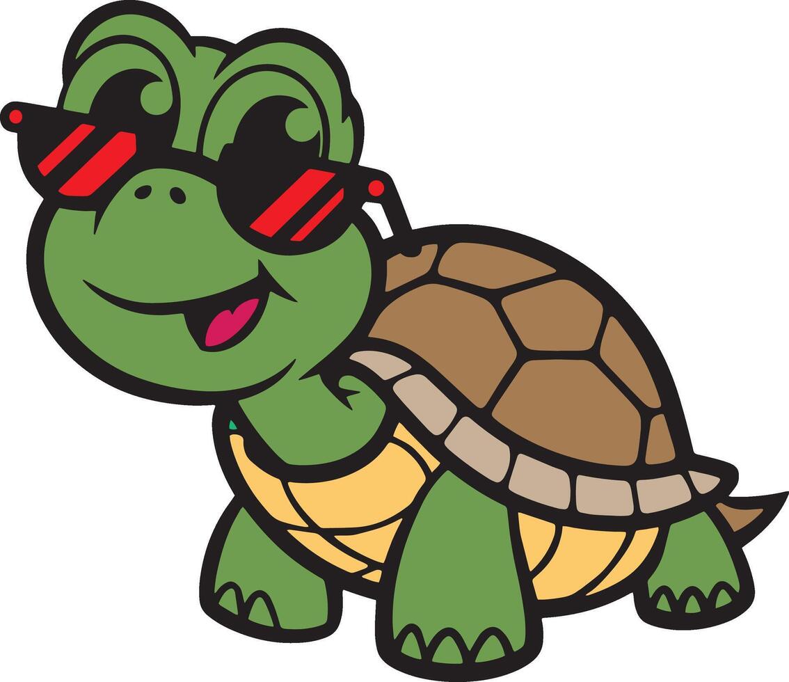 A happy turtle wearing sunglass cartoon vector