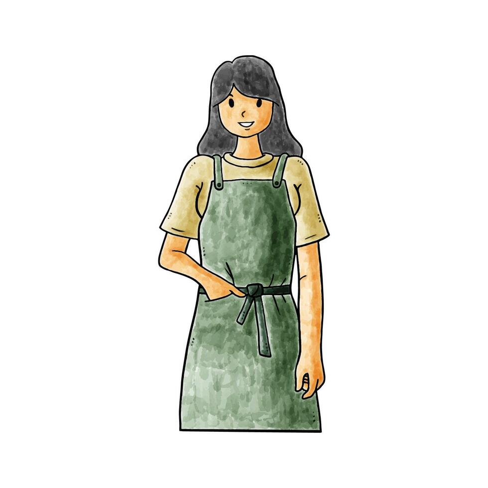 hand drawn image of a cafe waitress vector