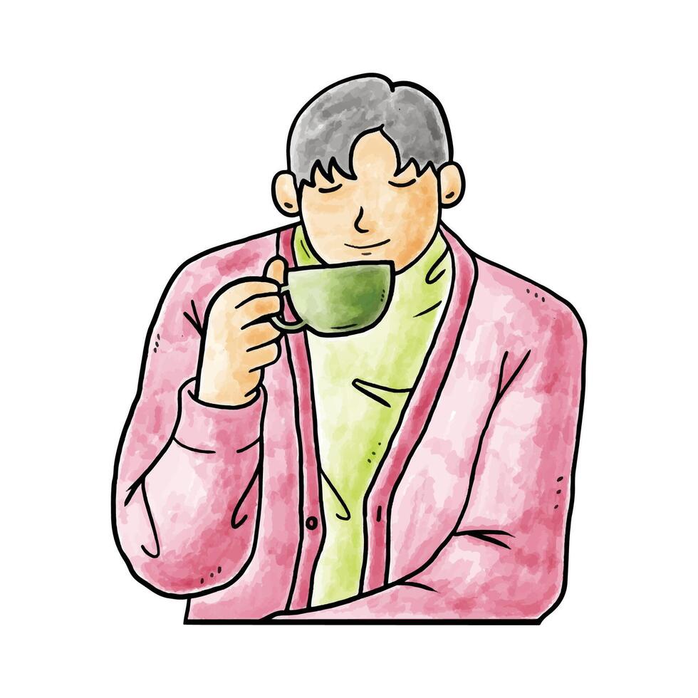 image of a man's hand sipping and enjoying coffee vector