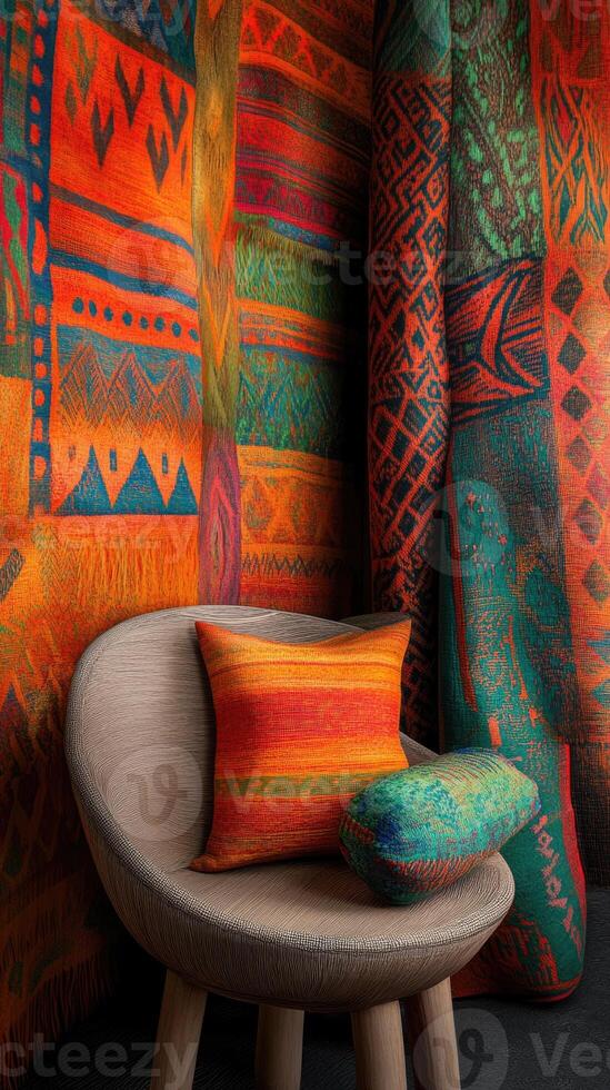 Vibrant ethnic patterns in interior decor create a lively atmosphere photo