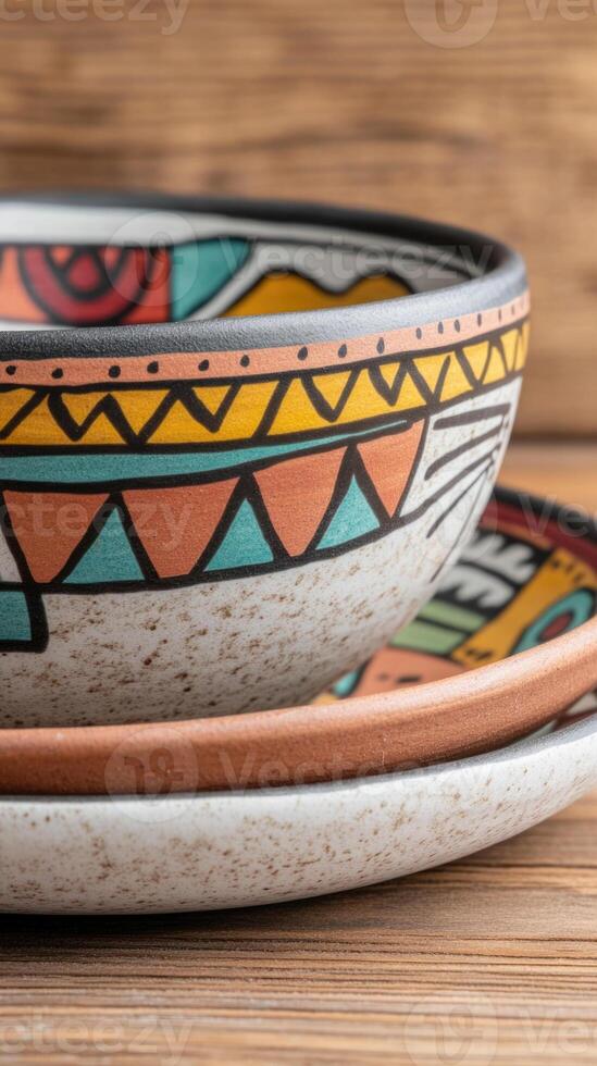 Vibrant Mexican-style tableware featuring intricate patterns and textures photo