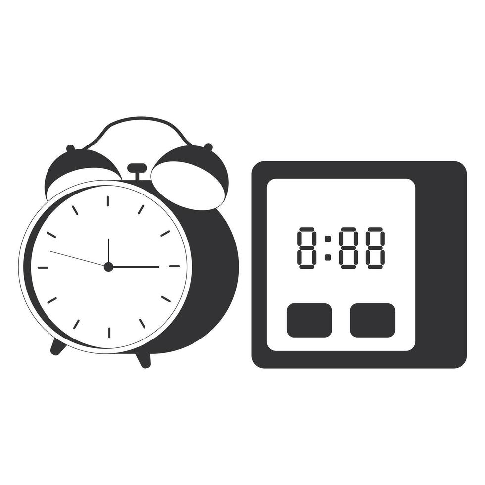 Alarm Clock Silhouette on White Background. Simple Black Alarm Clock Element. vector
