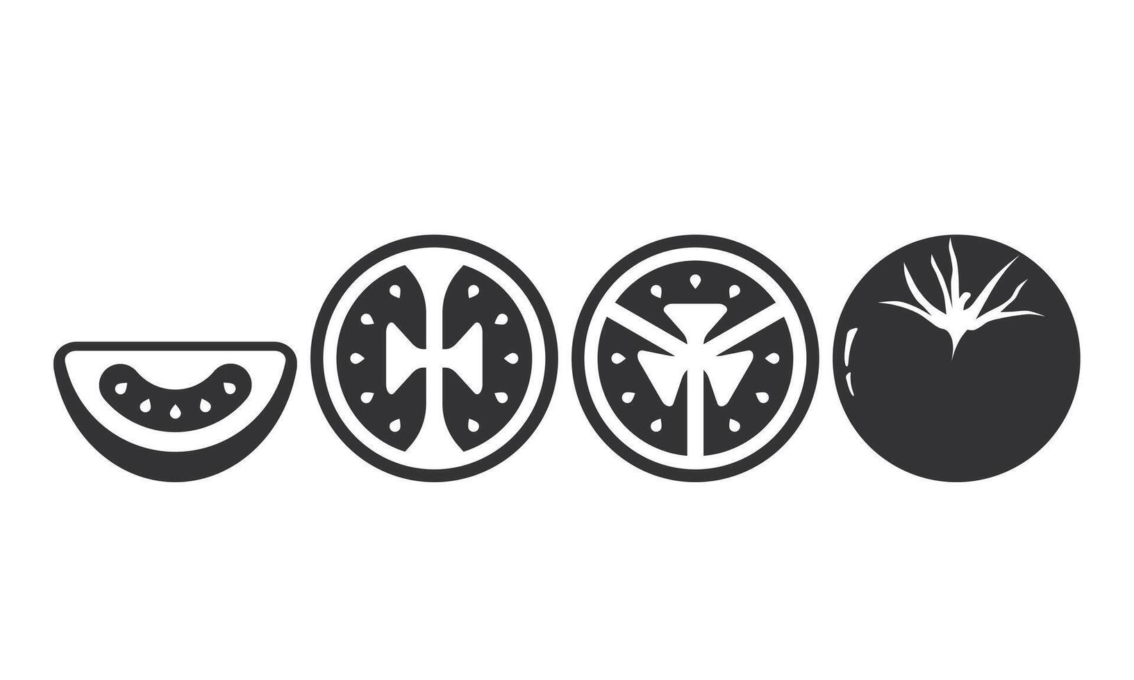 Fresh Tomato Silhouette with Various Slices. Black Healthy Tomato Slices Element. vector