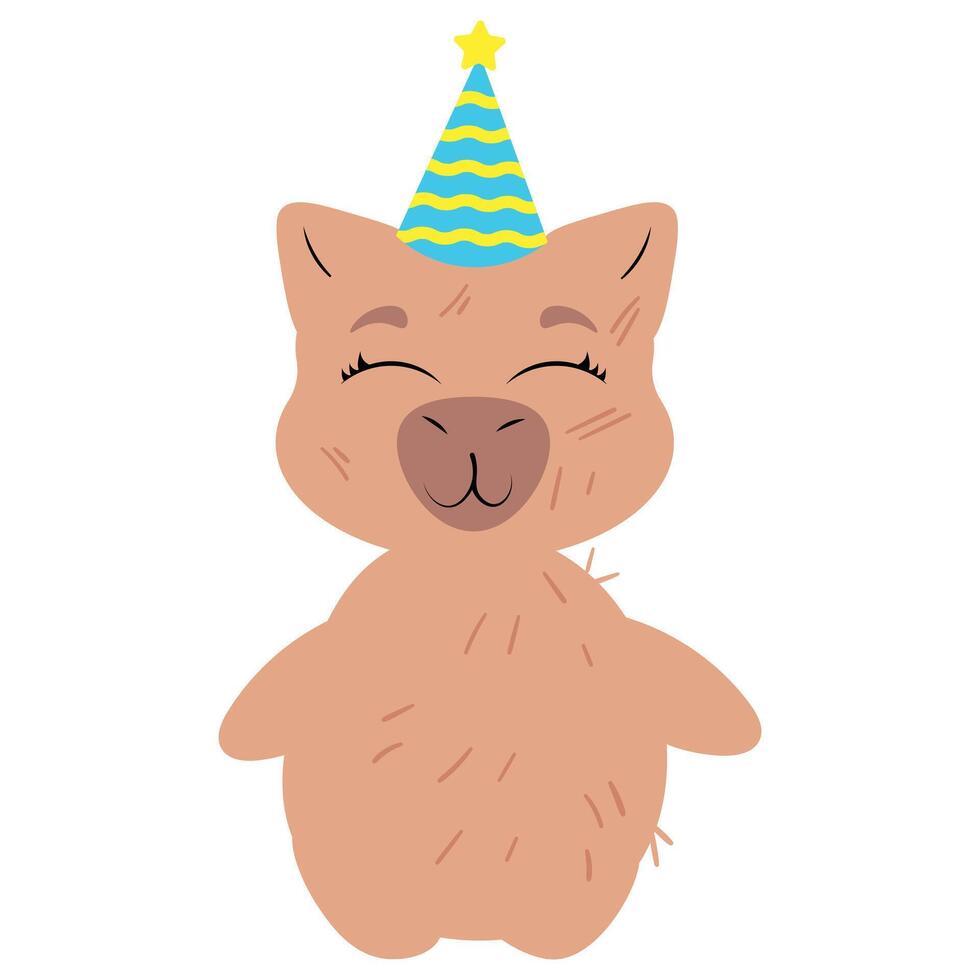 Adorable capybara wearing a festive party hat with a joyful expression vector
