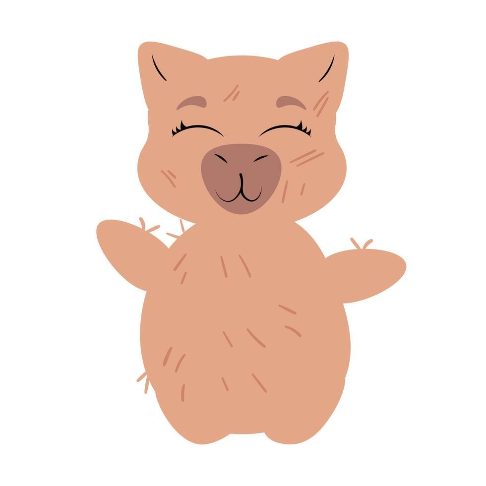 Adorable capybara with a happy expression and open arms. Perfect for character design, digital stickers, greeting cards, and nature-themed illustrations vector