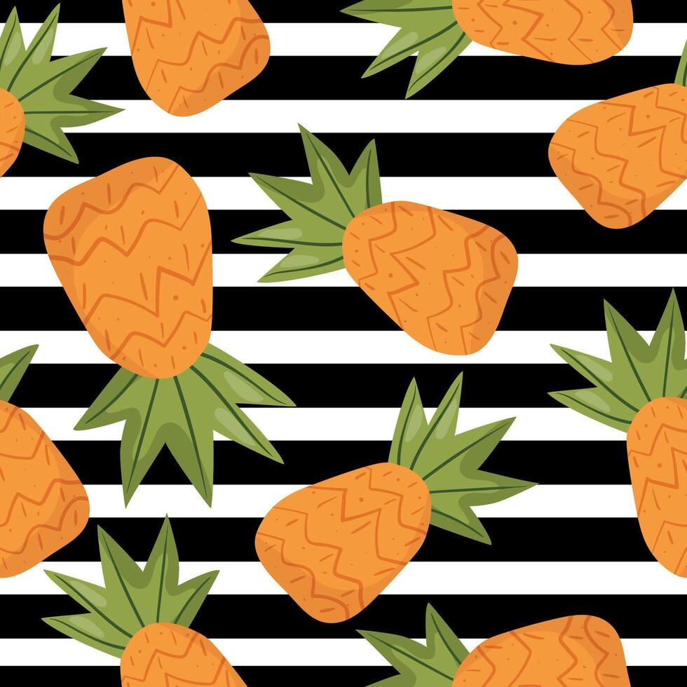 Bright and fresh seamless pattern featuring pineapples, greenery, and delicate pink flowers. Perfect for fashion prints, summer invitations, and textiles vector