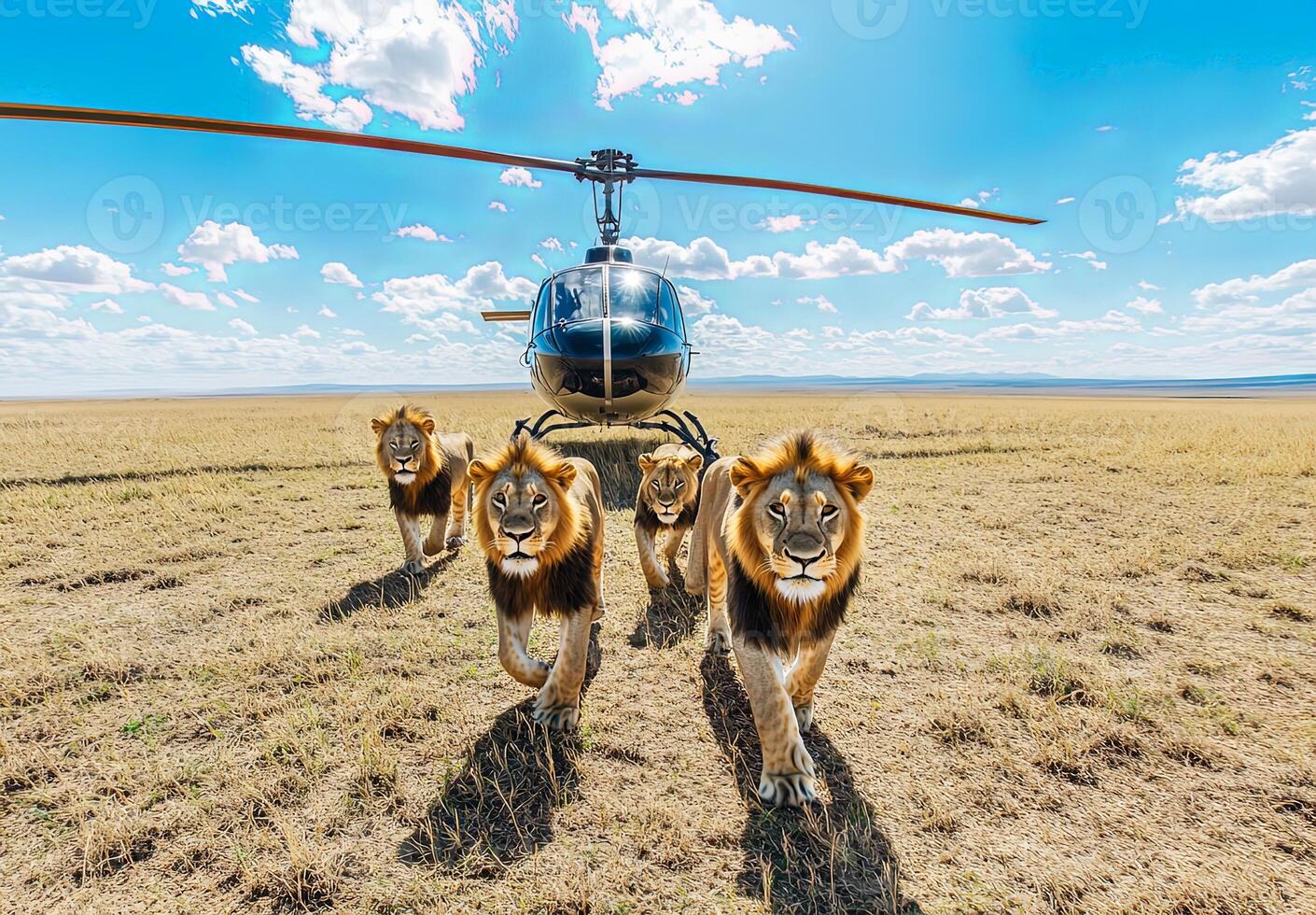 some lions in front of a helicopter photo