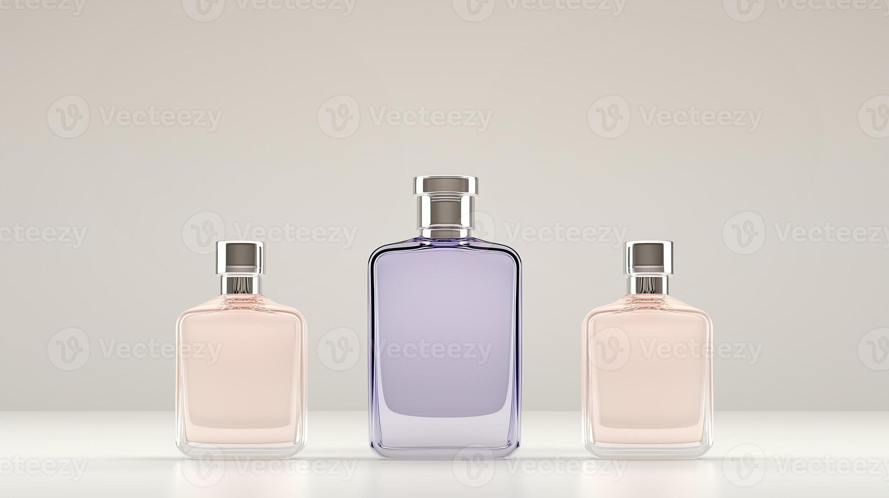 Elegant trio of perfume bottles with glass and silver accents. photo