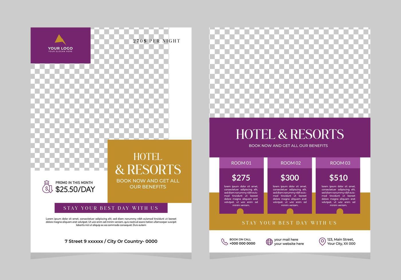 hotel and resort flyer template design. vector