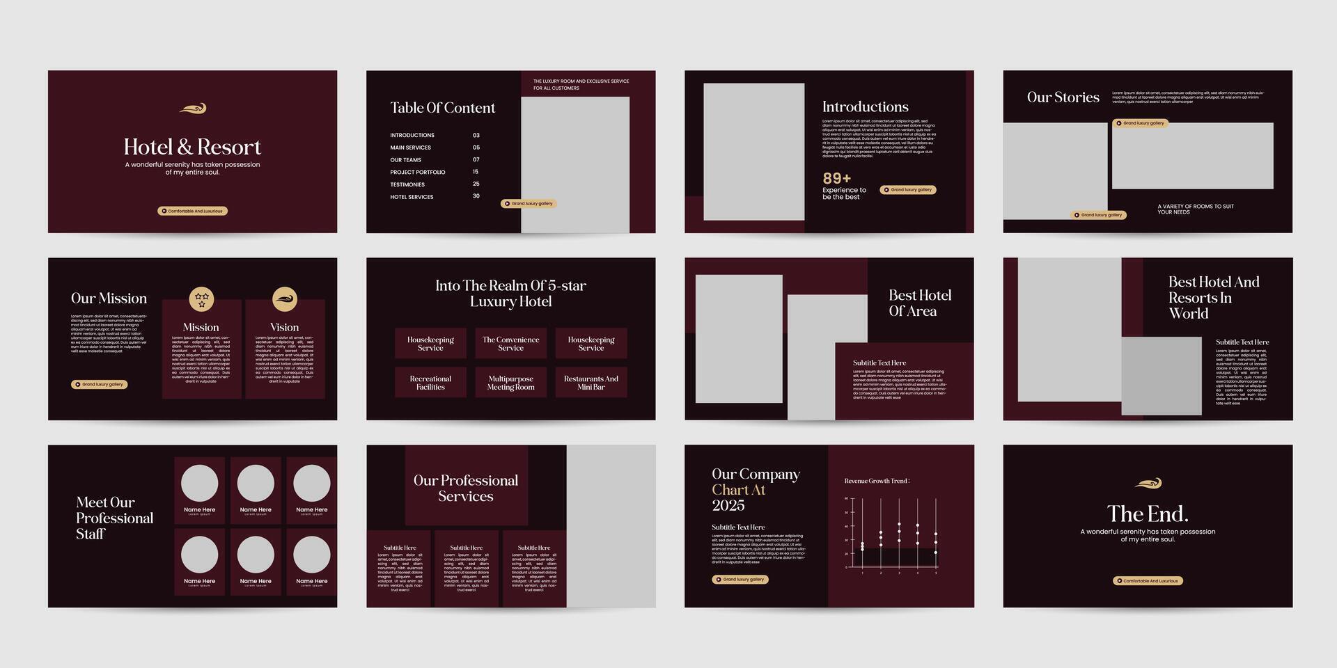 hotel and resorts presentation slide design template vector