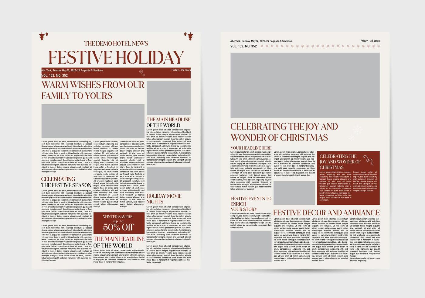 christmas newspaper design template. festival holiday events vector