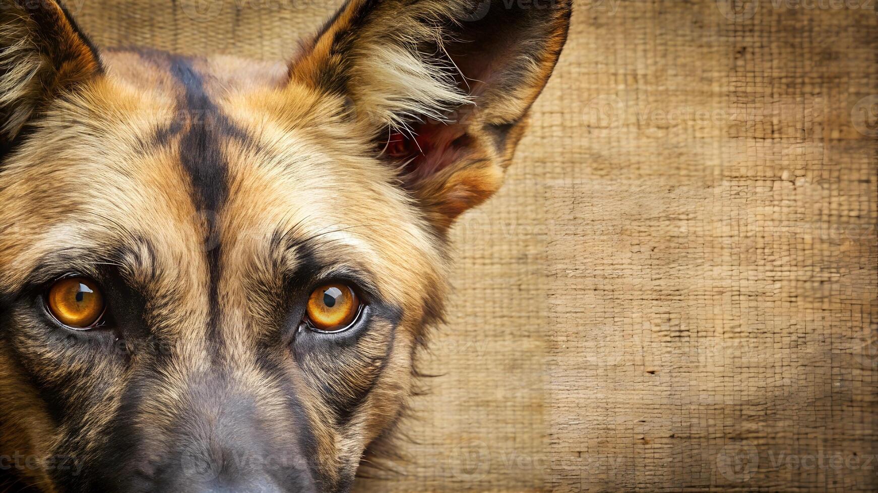 photo realistic wild dog close up face with copy space. .
