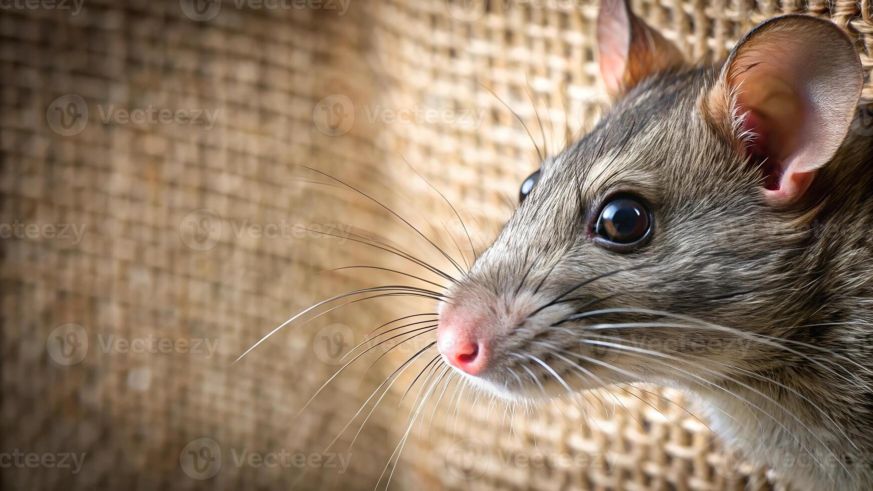 photo realistic wild rat close up face with copy space. .