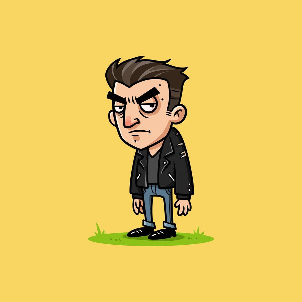 Grumpy Cartoon Guy in Leather Jacket Illustration vector