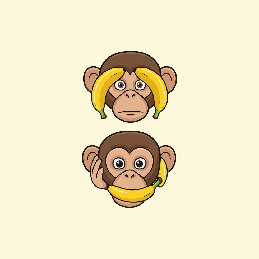Funny Monkey Bananas Cartoon Illustration Design vector