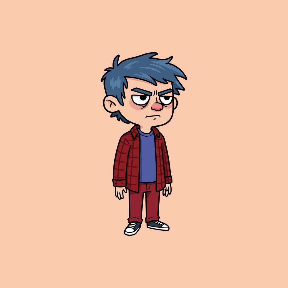 Grumpy Boy Cartoon Illustration Digital Art vector