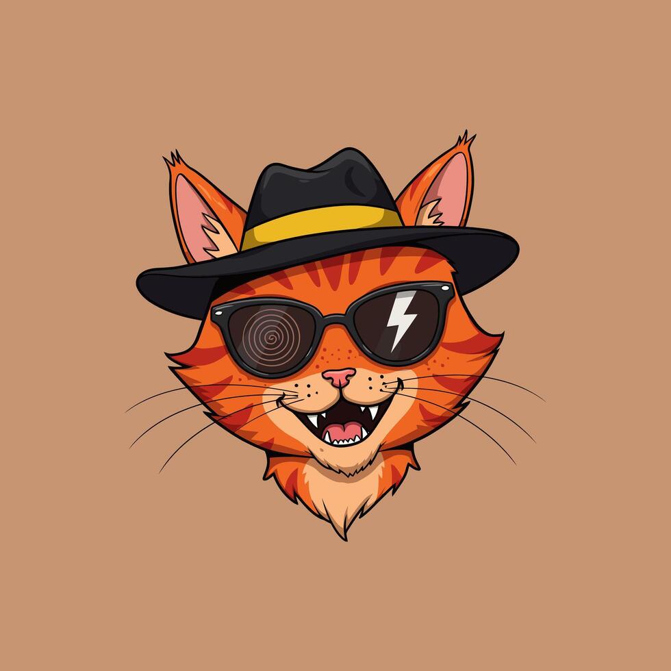 Cool Cat A Stylish, Cartoonish Portrait in Fedora and Shades vector