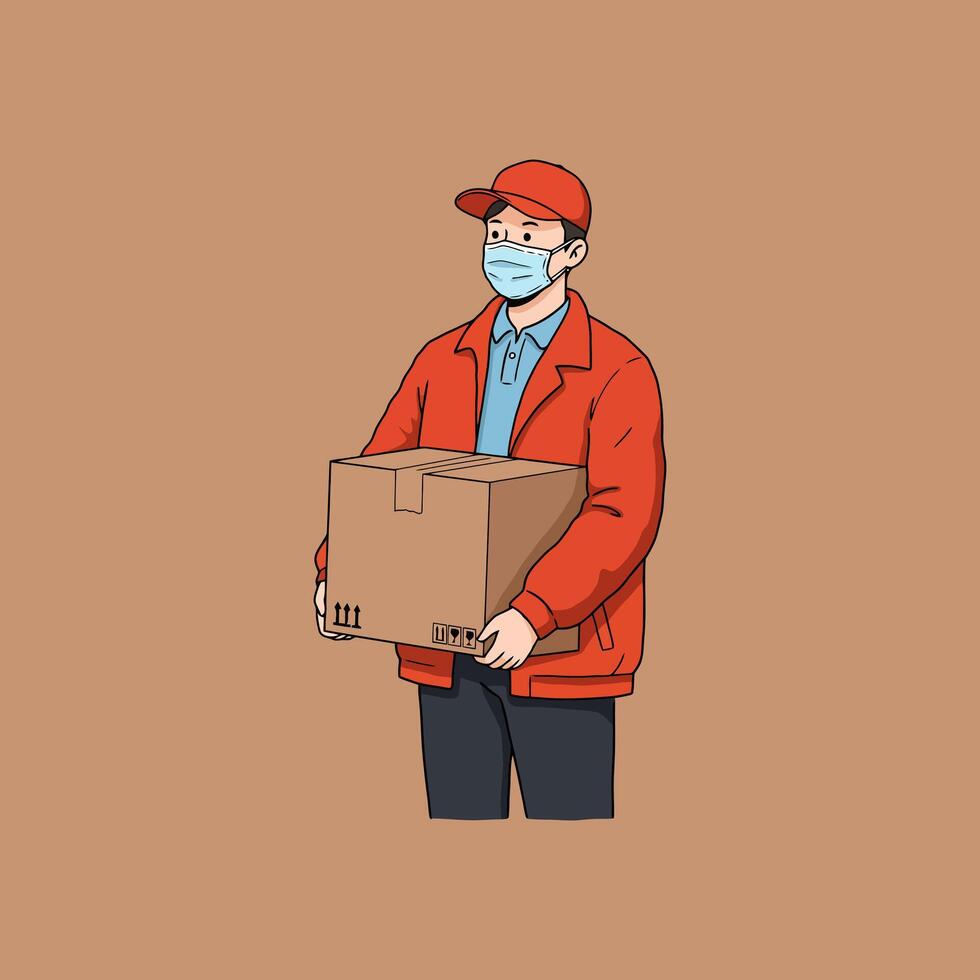 Masked Delivery Person A Simple Cartoon Illustration vector