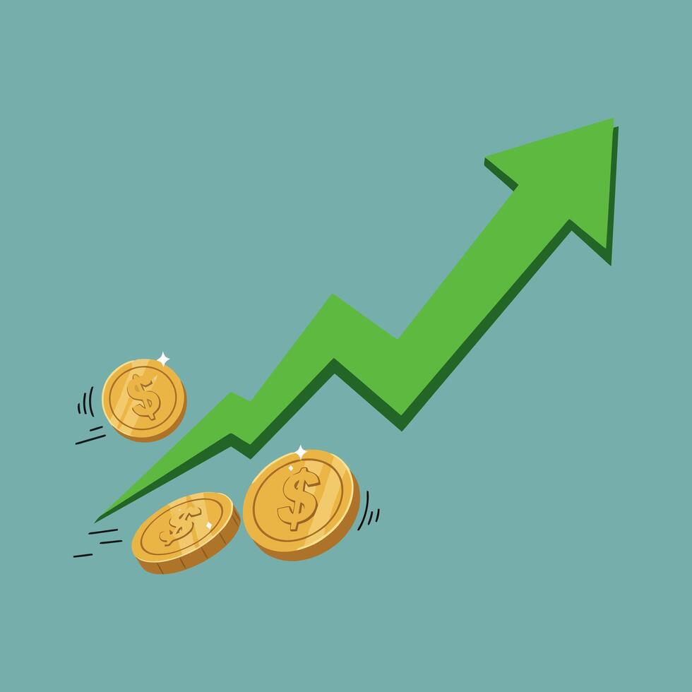 Rising Green Arrow with Gold Coins Financial Growth Chart vector