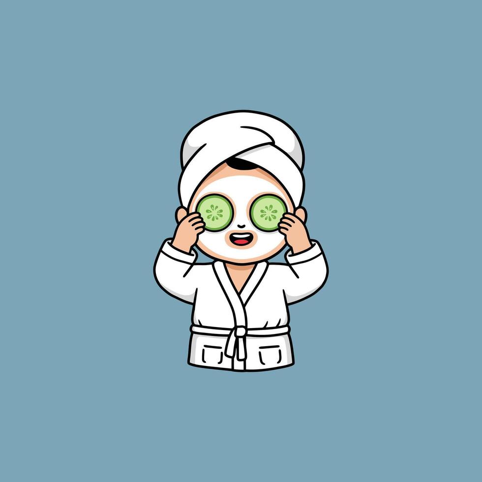 Happy Person with Cucumber Eye Mask A Cheerful Cartoon Illustration vector