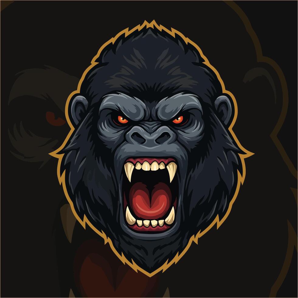 Roaring Gorilla Mascot Head Design Fierce Animal Illustration vector