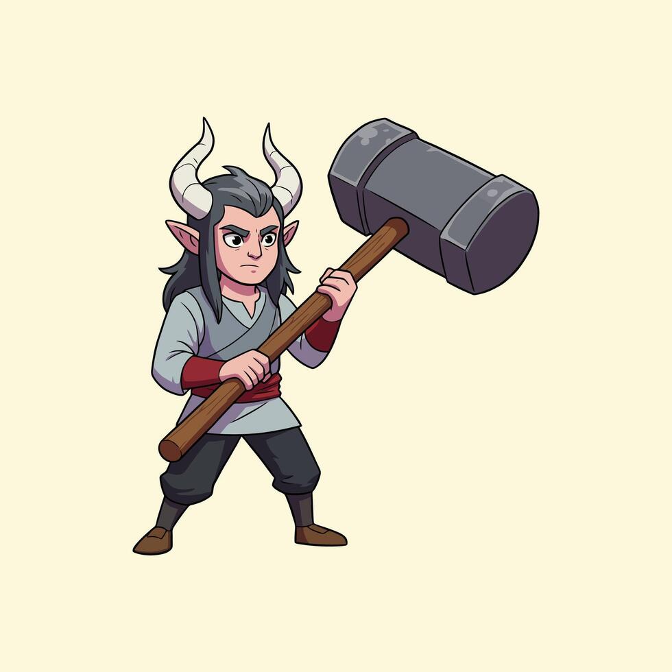 Powerful Cartoon Minotaur Wielding a Giant Hammer vector