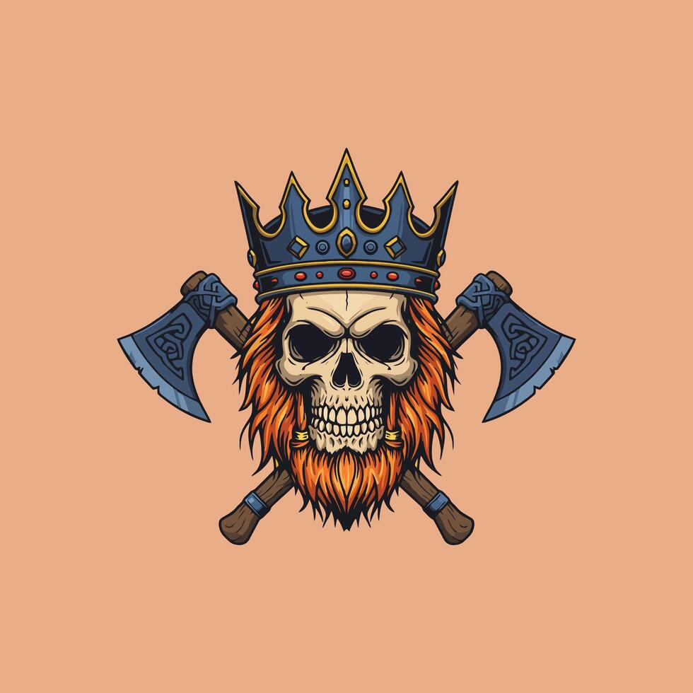 King Skull with Crown and Axes Viking Graphic Design vector