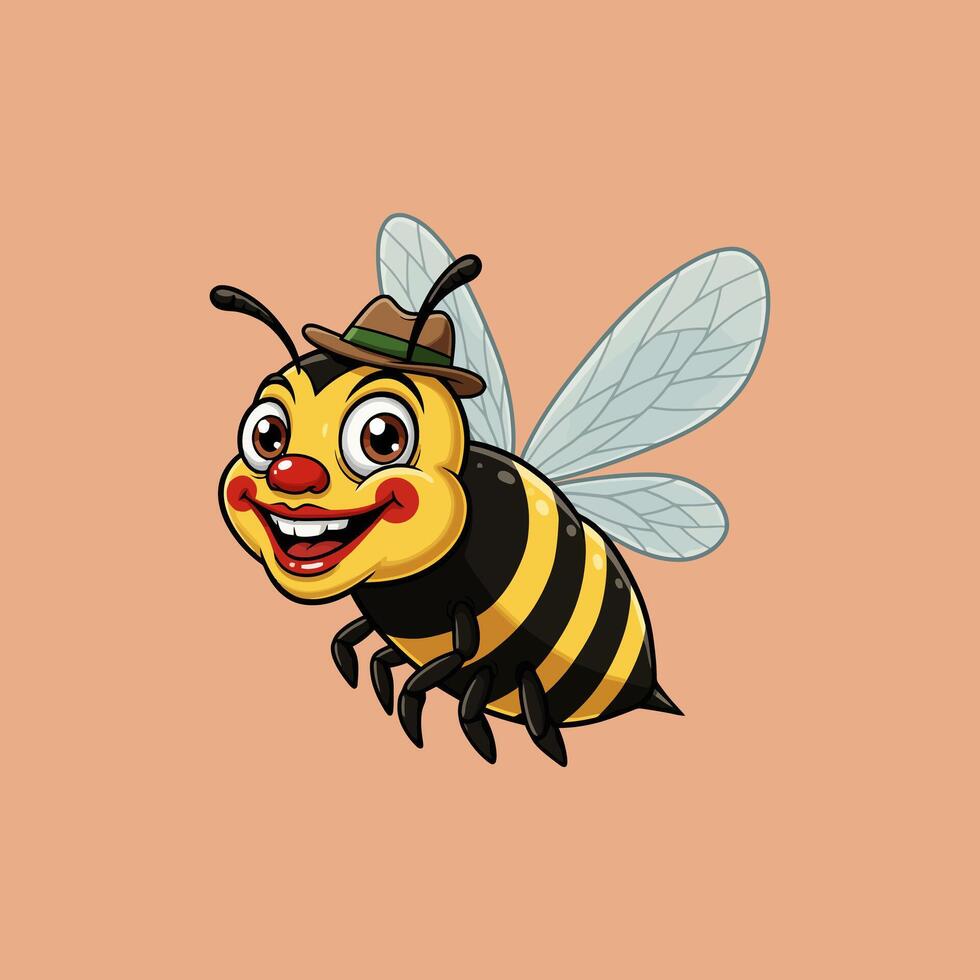 Happy Bee Cartoon Illustration Wearing Hat vector