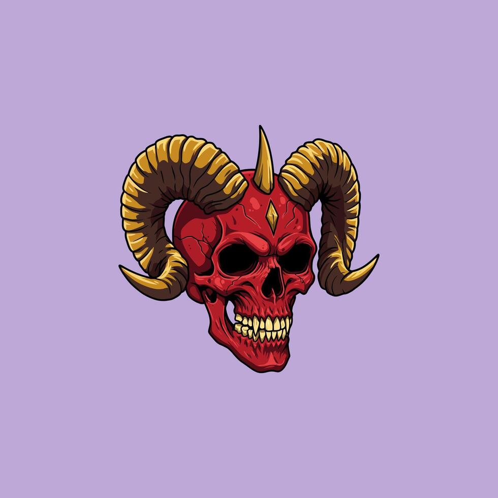 Red Devil Skull with Horns Graphic Design vector