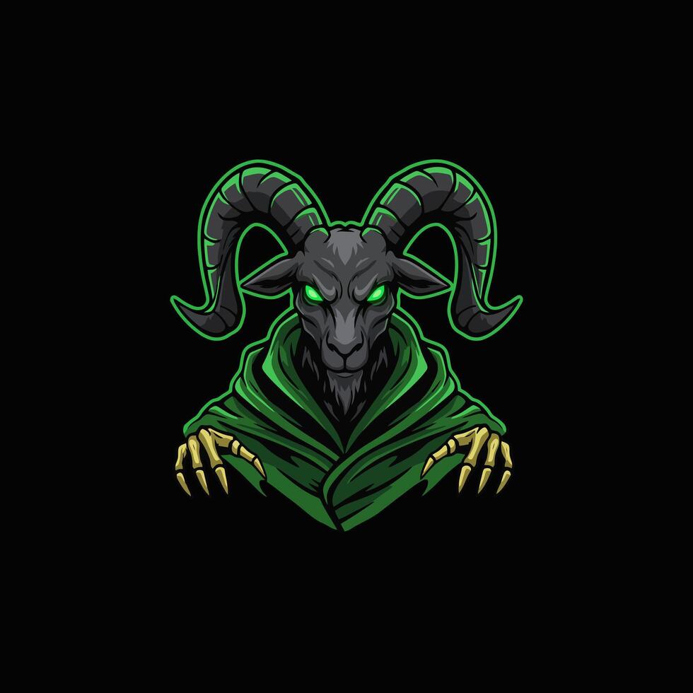 Dark Goat Shaman Glowing Eyes, Green Robe, Clawed Hands vector