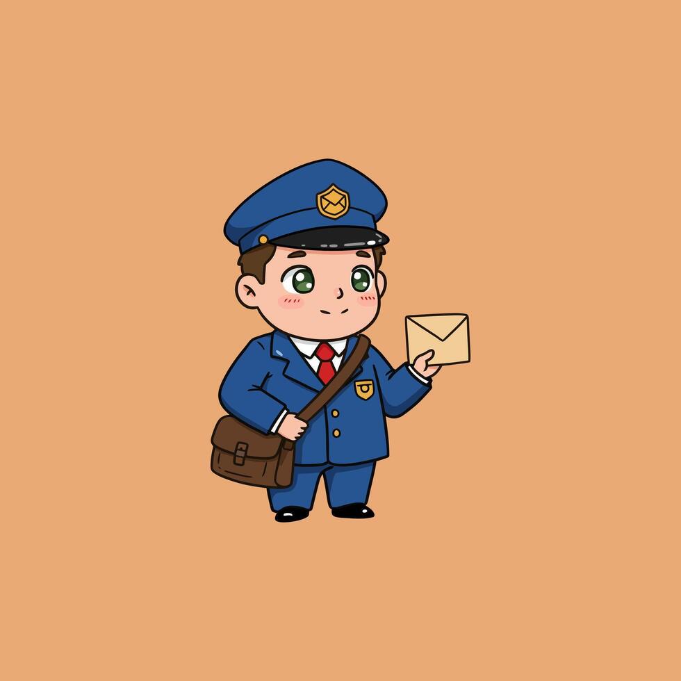 Cute Postman Cartoon Illustration with Letter vector