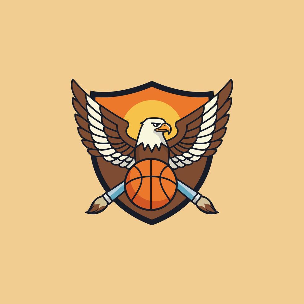 Powerful Eagle Basketball Logo Design with Paintbrushes vector
