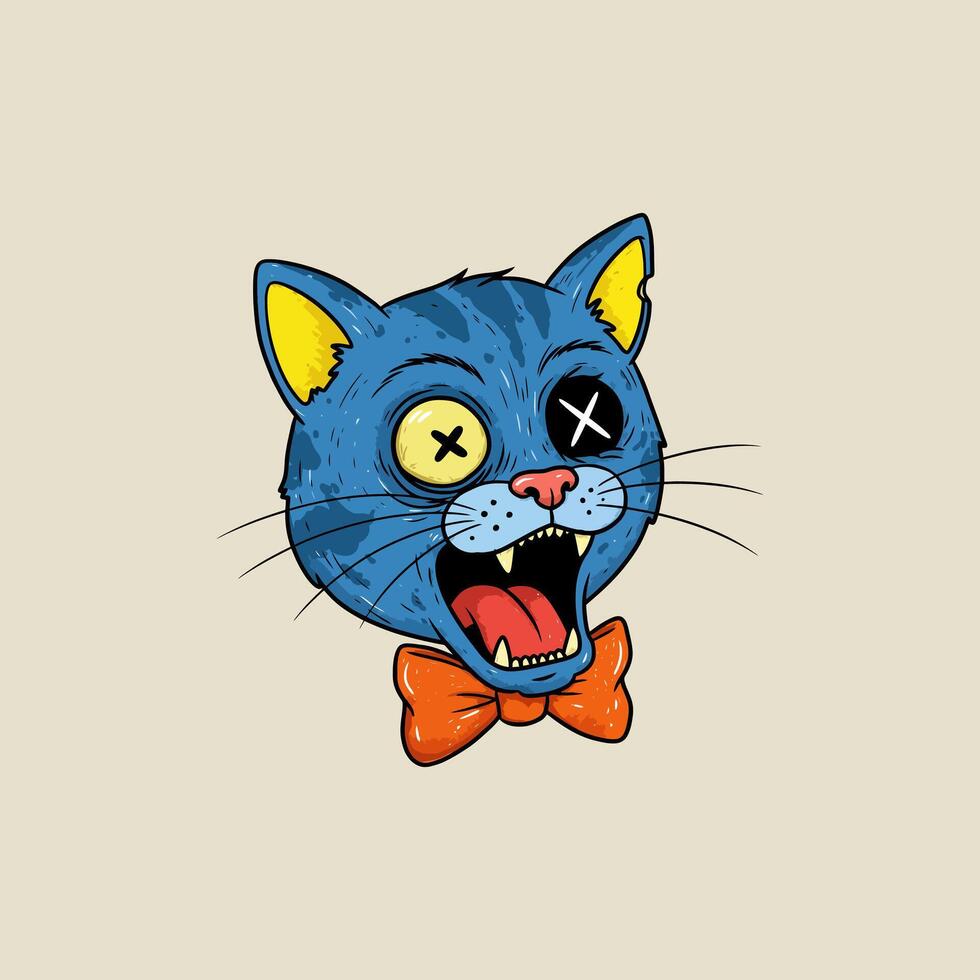 Zany Blue Cat A Whimsical, Grotesque Illustration vector