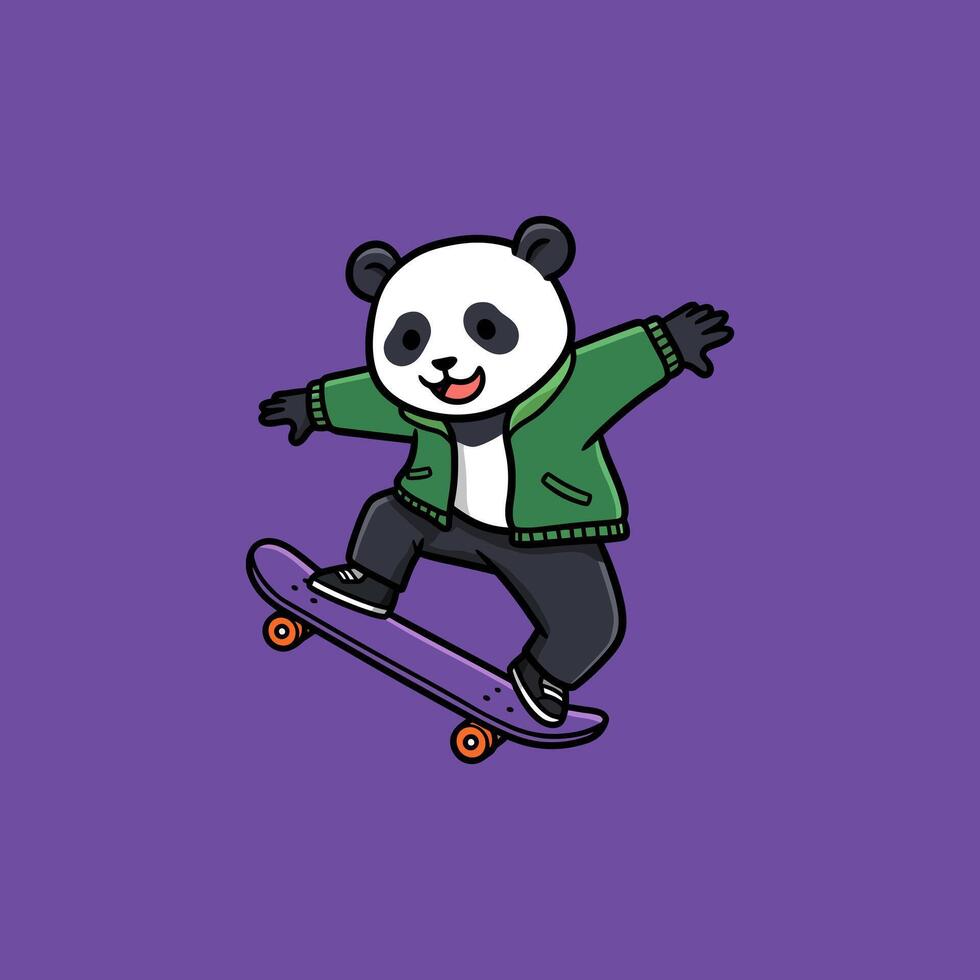Cool Panda Skateboarding A Playful Cartoon Illustration vector