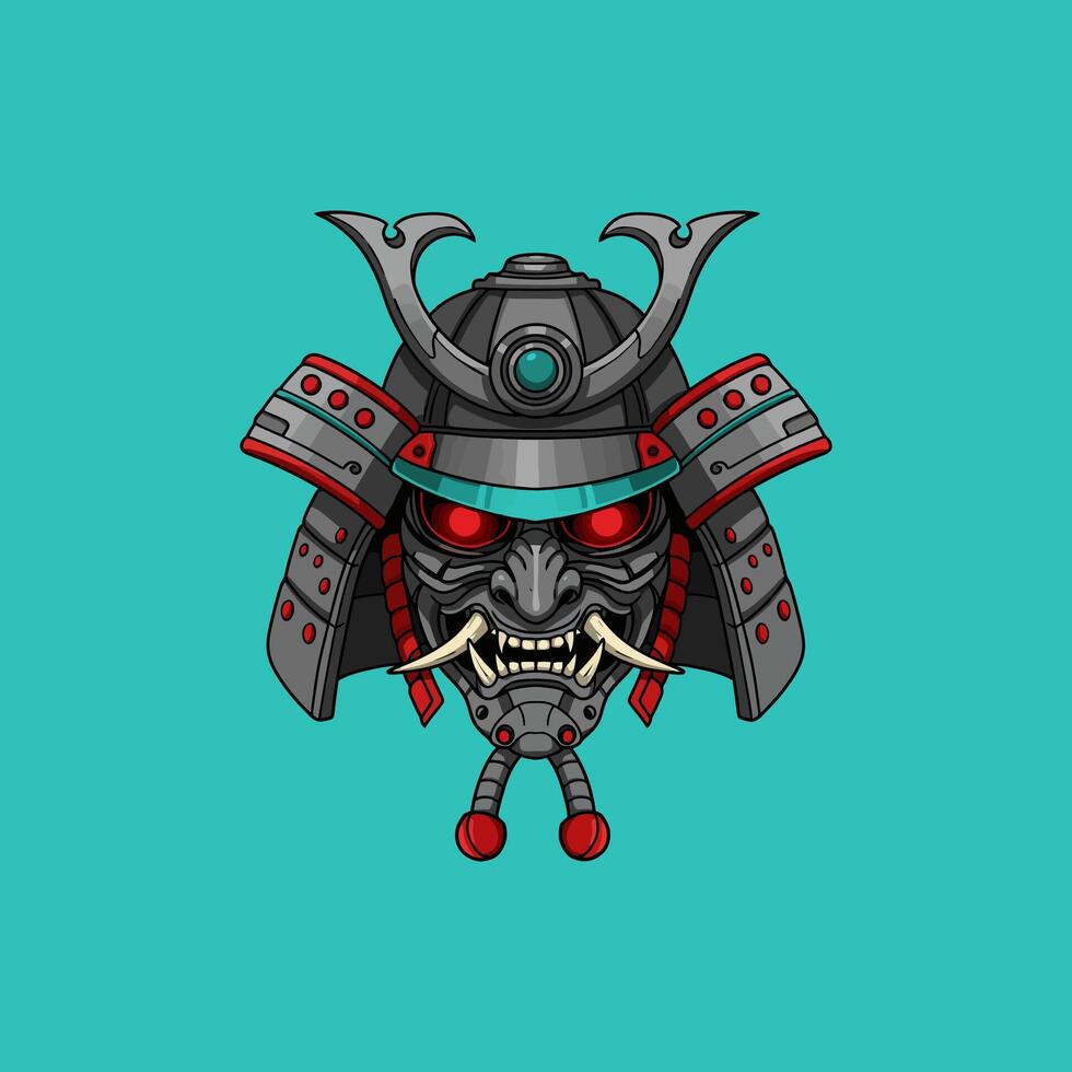 Cybernetic Samurai Oni Mask A Fusion of Metal and Myth vector